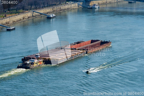 Image of Long container ship sailing 