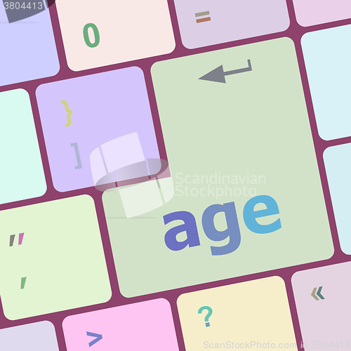 Image of age keyboard key button showing forever young concept vector illustration