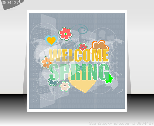 Image of Welcome Spring Holiday Card. Welcome Spring Vector. Welcome Spring background. Spring Holiday Graphic. Welcome Spring Art. Spring Holiday Drawing