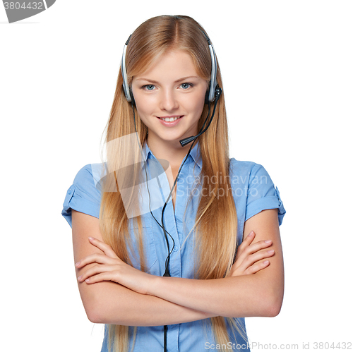 Image of Woman support phone operator in headset