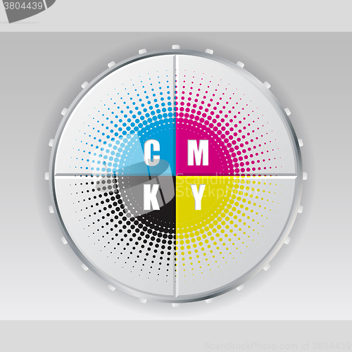 Image of Digital button with cmyk halftone