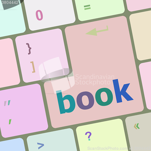 Image of book word on keyboard key, notebook computer button vector illustration