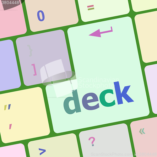 Image of deck word on keyboard key, notebook computer button vector illustration