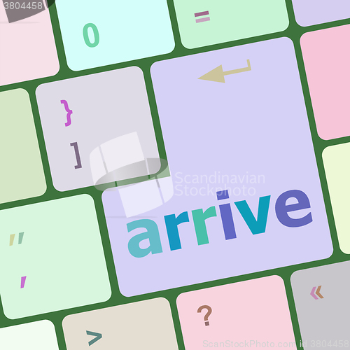 Image of arrive word on keyboard key, notebook computer vector illustration