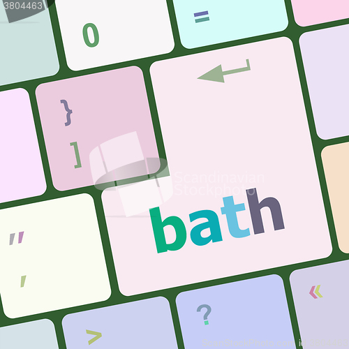 Image of bath word on keyboard key, notebook computer vector illustration