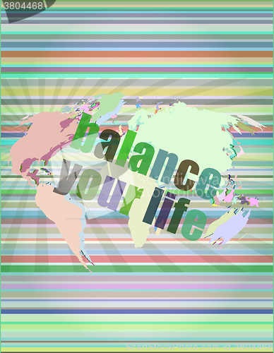 Image of Life style concept: words balance you life on digital screen vector illustration