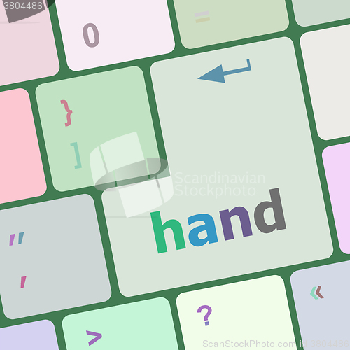 Image of hand word on button of keyboard key vector illustration