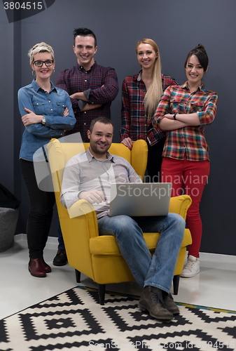 Image of portrait of business people group in modern office interior