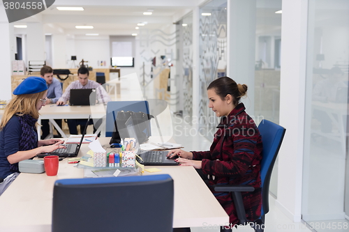 Image of startup business, woman  working on laptop