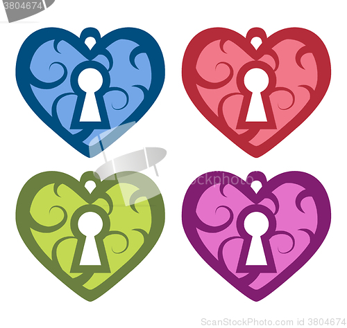 Image of vector Decorative heart with a keyhole. set