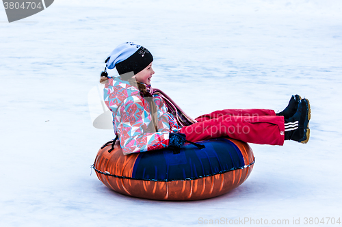 Image of Baby winter sledding on the Ural River