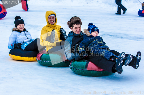 Image of Baby winter sledding on the Ural River