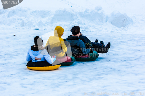 Image of Baby winter sledding on the Ural River