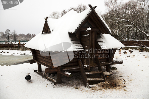 Image of wooden building . winter season