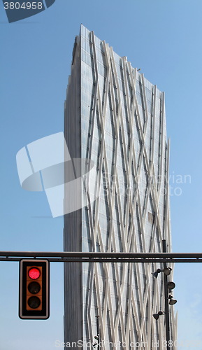 Image of  red traffic light in the city