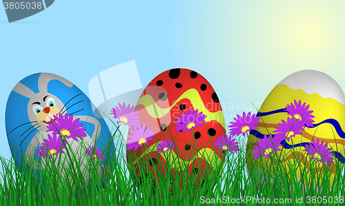 Image of Easter Eggs on Springtime Meadow