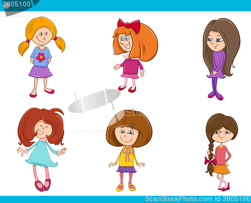 Image of kid girls characters cartoon set