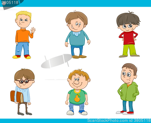 Image of kid boys characters cartoon set