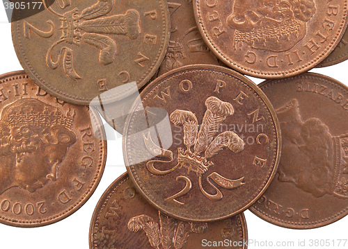 Image of Two Pence coins isolated, selective focus