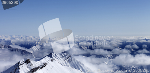 Image of Panoramic view on high mountains in haze