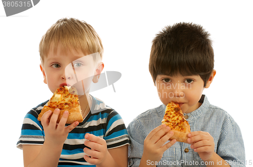 Image of Two Boys with Pizza