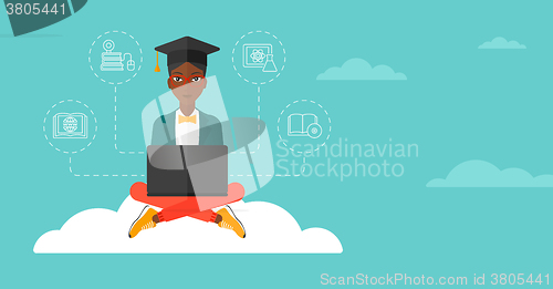 Image of Graduate sitting on cloud.