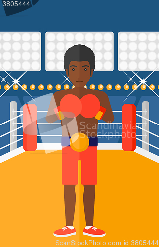 Image of Confident boxer in gloves.