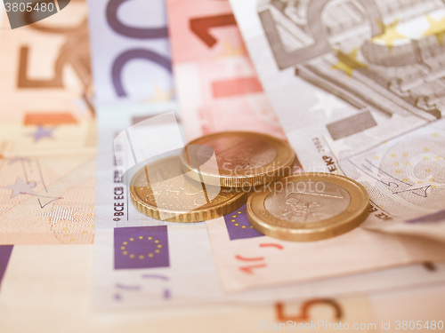 Image of  Euro note and coin vintage
