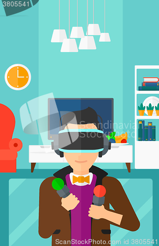 Image of Man wearing virtual reality headset.