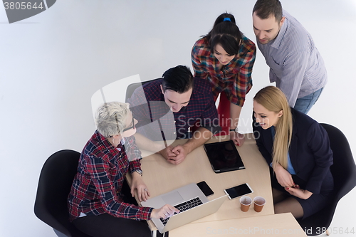 Image of aerial view of business people group on meeting