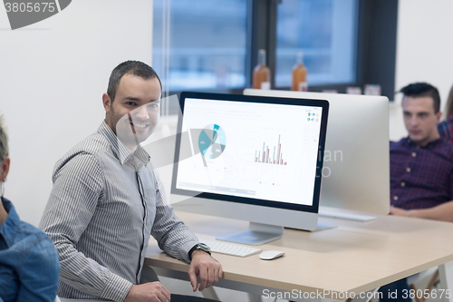 Image of startup business, software developer working on computer