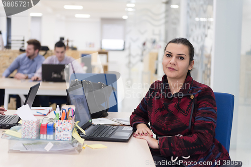 Image of startup business, woman  working on laptop