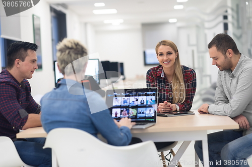 Image of startup business team on meeting at modern office