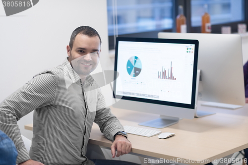 Image of startup business, software developer working on computer