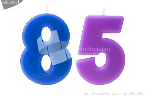 Image of 85th birthday candles isolated 