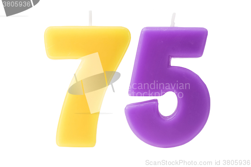 Image of 75th birthday candles isolated 