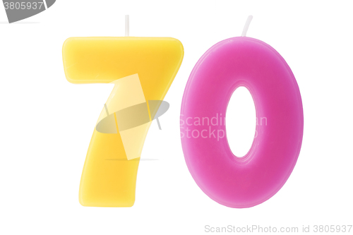 Image of 70th birthday candles isolated 