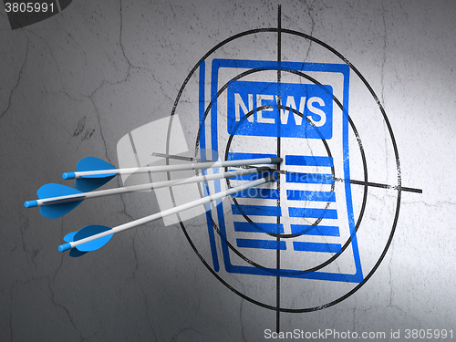 Image of News concept: arrows in Newspaper target on wall background