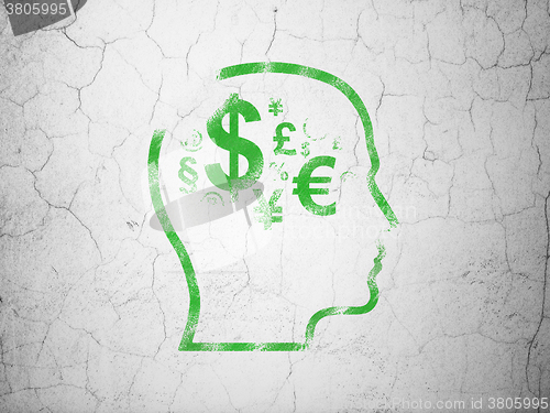 Image of Finance concept: Head With Finance Symbol on wall background