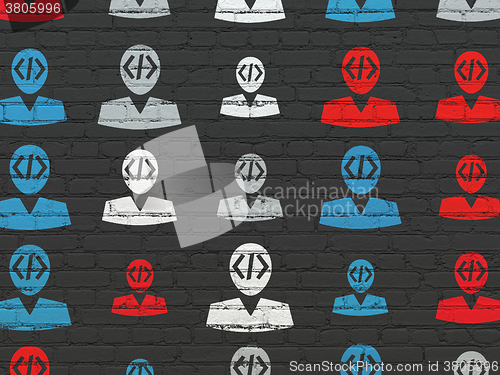 Image of Software concept: Programmer icons on wall background