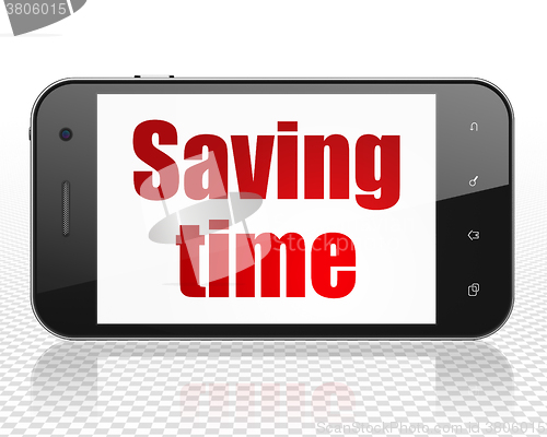 Image of Time concept: Smartphone with Saving Time on display
