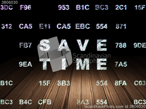 Image of Time concept: Save Time in grunge dark room