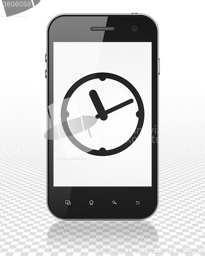 Image of Time concept: Smartphone with Clock on display