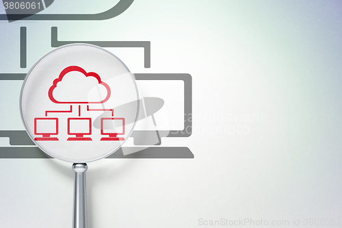 Image of Cloud computing concept:  Cloud Network with optical glass on digital background