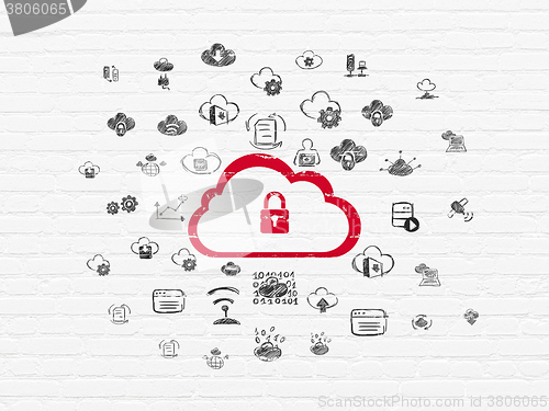 Image of Cloud technology concept: Cloud With Padlock on wall background