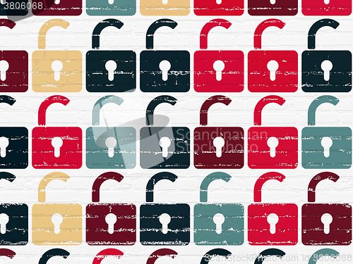 Image of Privacy concept: Opened Padlock icons on wall background