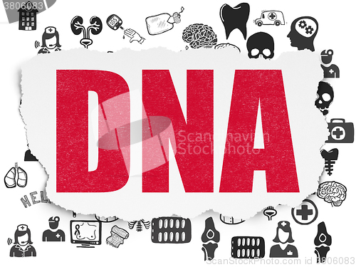 Image of Medicine concept: DNA on Torn Paper background