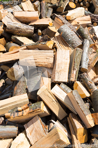 Image of Chopped firewood on a stack.