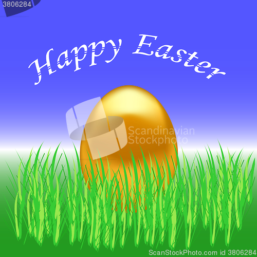 Image of Spring Easter Card. Gold  Egg