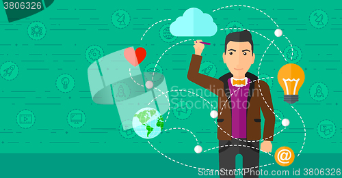 Image of Businessman and cloud computing.